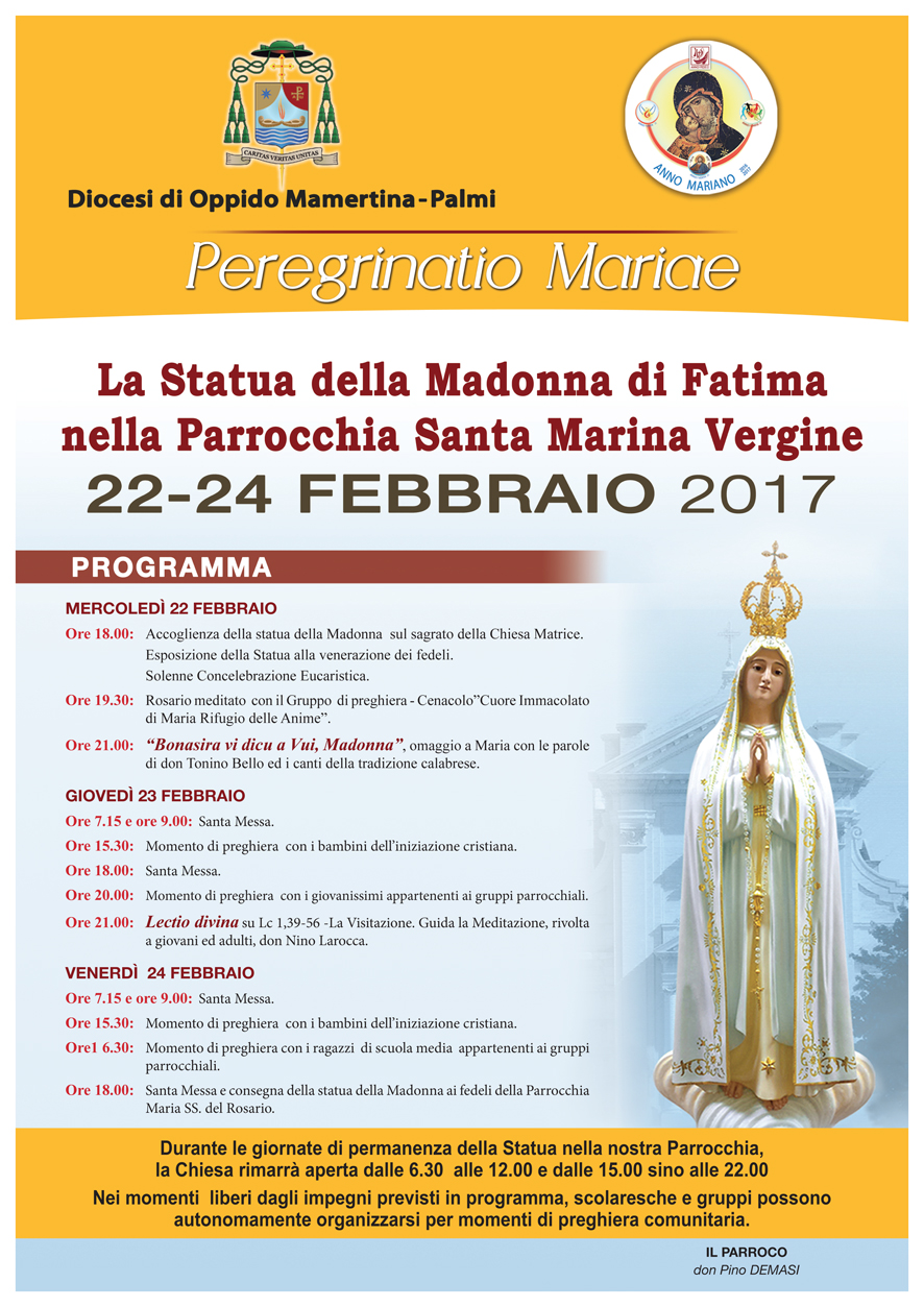 Programma della Peregrinatio mariae nella parrocchia ‘S. Marina Vergine’ in Polistena