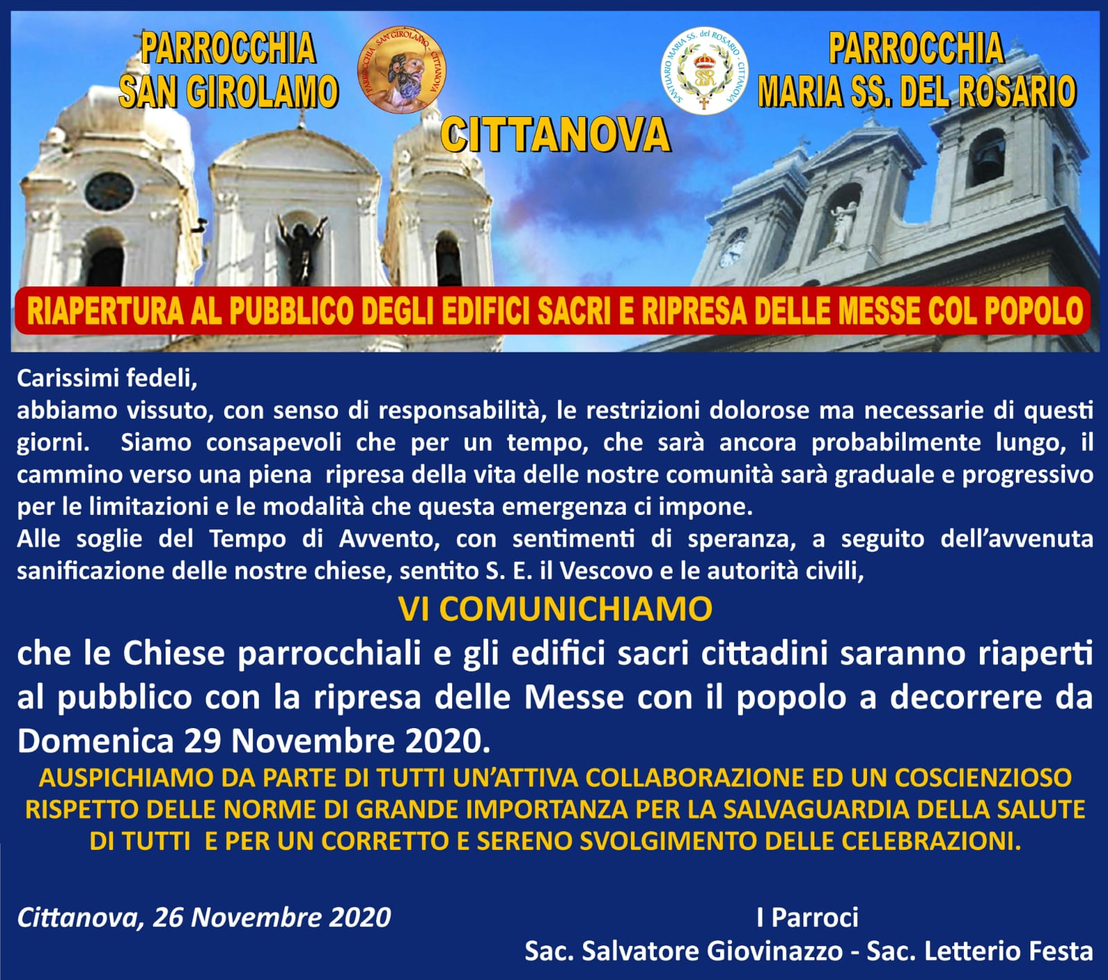 Ripresa delle Messe col popolo a Cittanova