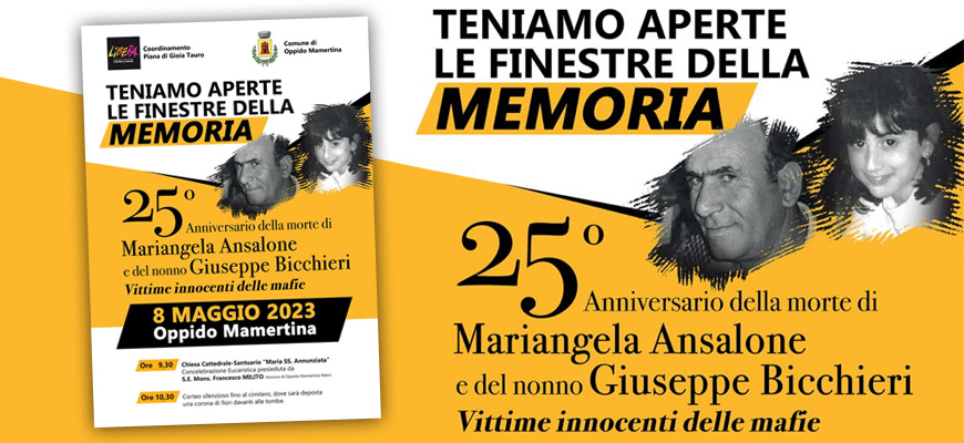 A Oppido la Concelebrazione Eucaristica presieduta dal Vescovo per ricordare Mariangela Ansalone e il nonno Giuseppe Bicchieri, vittime innocenti delle mafie